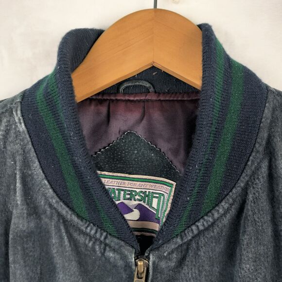 VTG William Barry Watershed Jacket Men 2XL Blue Green Suede Leather Varsity Coat - Picture 7 of 16
